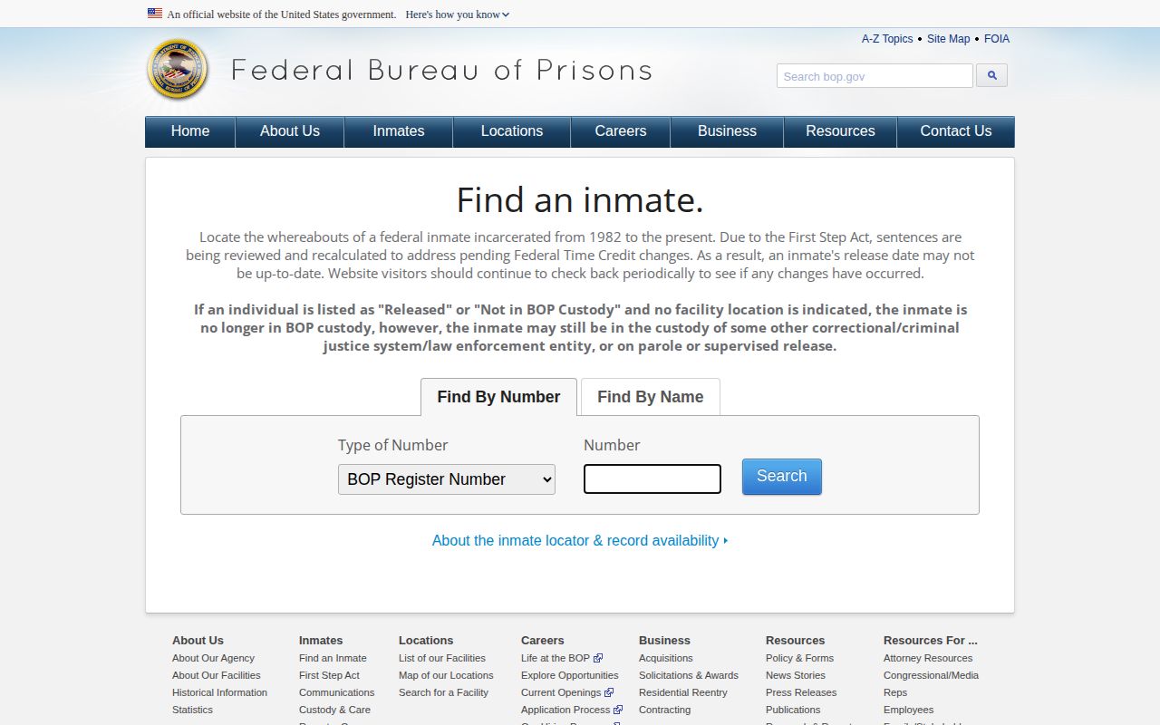 Burt County federal custody distinction using Bureau of Prisons record locator