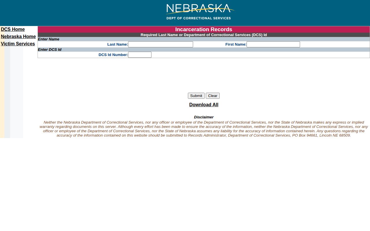 Burt County state custody record search at Nebraska NDCS