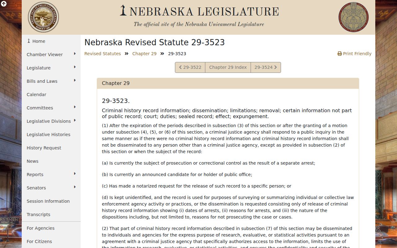Burt County booking record removal law Nebraska statute source