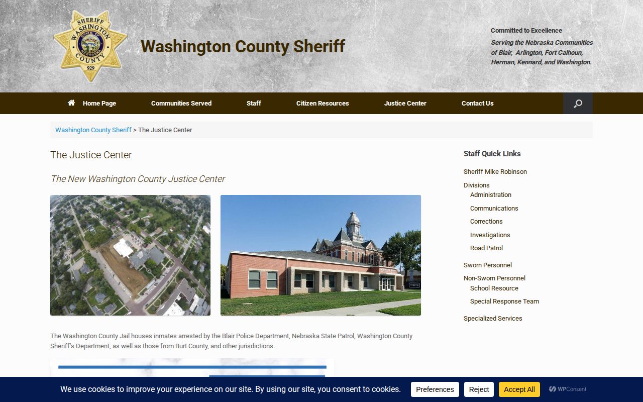 Burt County regional booking record source at Washington County Justice Center