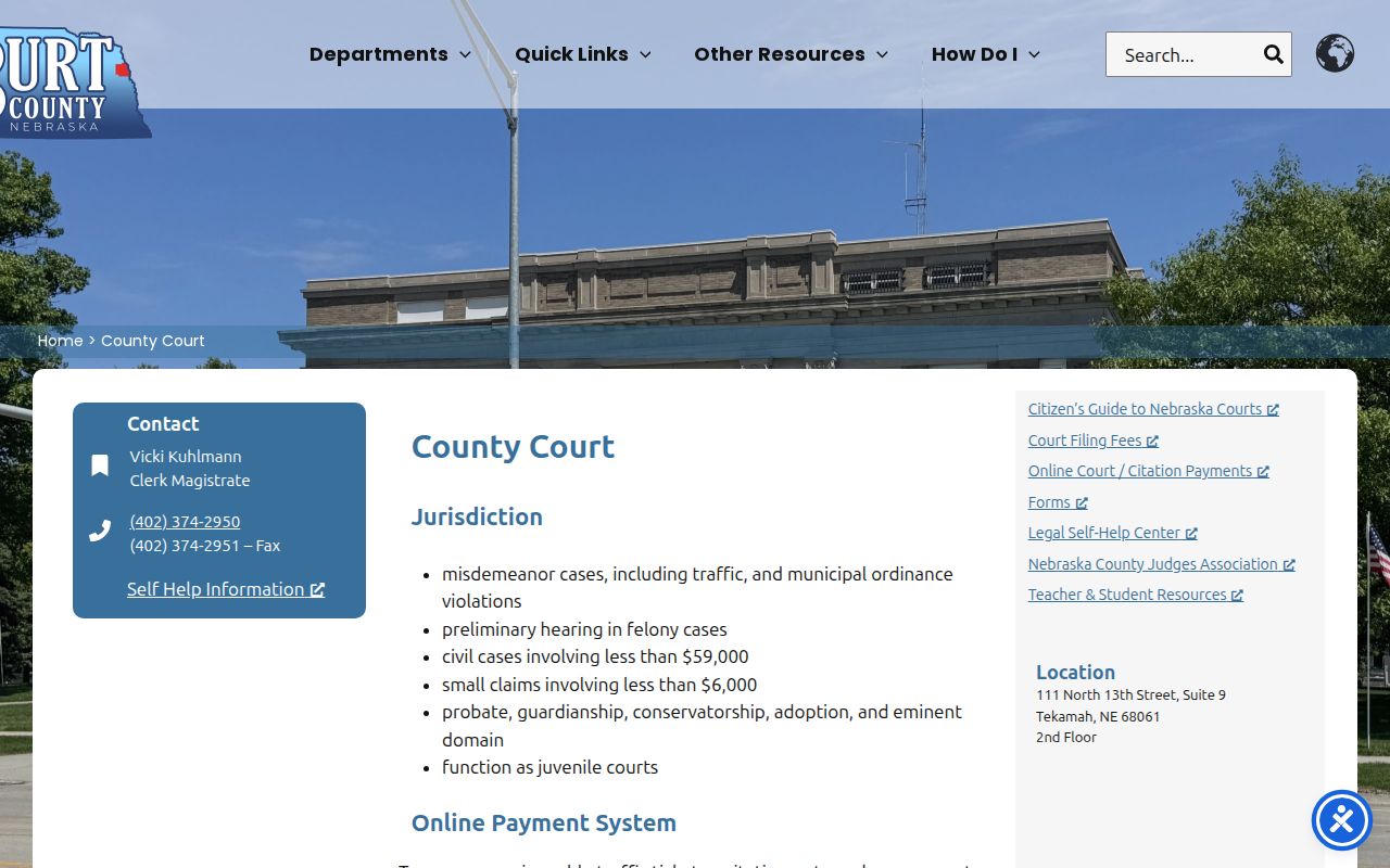 Burt County Court official page for warrant check follow-up